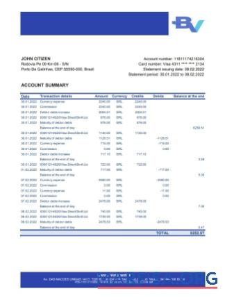 Realistic Brazil Banco Votorantim bank statement excel template